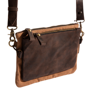 Double-Pouch Crossbody Bag''100% Cotton canvas & Cow leather'' - Tan