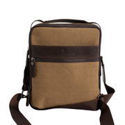 Multi-Pocket shoulder bag''100% Cotton canvas & Cow leather'' – Tan