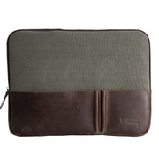 Joobran’s laptop sleeve''100% Cotton canvas & Cow leather'' – Army