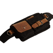 Vintage Fanny pack ''100% Cotton canvas & Cow leather'' – Black