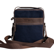 Multi-Pocket shoulder bag''100% Cotton canvas & Cow leather'' – Navy Blue