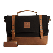 Vintage Work Satchel ''100% Cotton canvas & Cow leather'' – Black