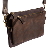 Double-Pouch Crossbody Bag''100% Cotton canvas & Cow leather'' - Dark Grey