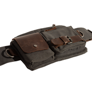 Vintage Fanny pack ''100% Cotton canvas & Cow leather'' – Dark Grey