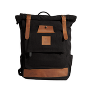 Rolltop vintage backpack''100% Cotton canvas & Cow leather'' – Black & Havan