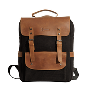 Daily Vintage Backpack''100% Cotton canvas & Cow leather'' – Black