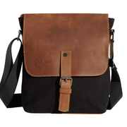 Joobran's Shoulder bag ''100% Cotton canvas & Cow leather'' – Black & Havan