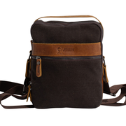 Multi-Pocket shoulder bag ''100% Cotton canvas & Cow leather''– Dark Brown