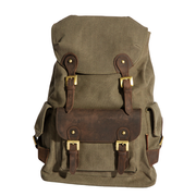 Parker Backpack''100% Cotton canvas & Cow leather'' - Army