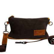 Joobran’s minimalist clutch ''100% Cotton canvas & Cow leather''– Dark Brown
