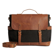 Joobran's vintage Business Bag ''100% Cotton canvas & Cow leather'' –  Black & Havan