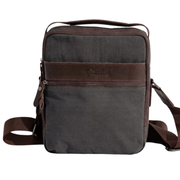 Multi-Pocket shoulder bag''100% Cotton canvas & Cow leather'' – Dark Grey