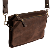 Double-Pouch Crossbody Bag''100% Cotton canvas & Cow leather'' - Dark Brown