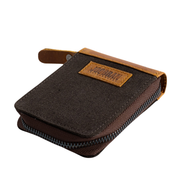 Joobran’s zipper-around wallet''100% Cotton canvas & Cow leather'' – Dark Brown