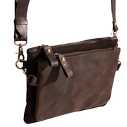 Double-Pouch Crossbody Bag''100% Cotton canvas & Cow leather'' - Black