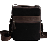 Multi-Pocket shoulder bag''100% Cotton canvas & Cow leather'' – Black