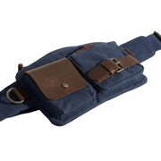 Vintage Fanny pack ''100% Cotton canvas & Cow leather'' – Navy Blue