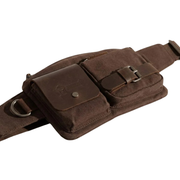 Vintage Fanny pack ''100% Cotton canvas & Cow leather'' – Dark Brown