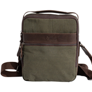 Multi-Pocket shoulder bag''100% Cotton canvas & Cow leather'' – Army