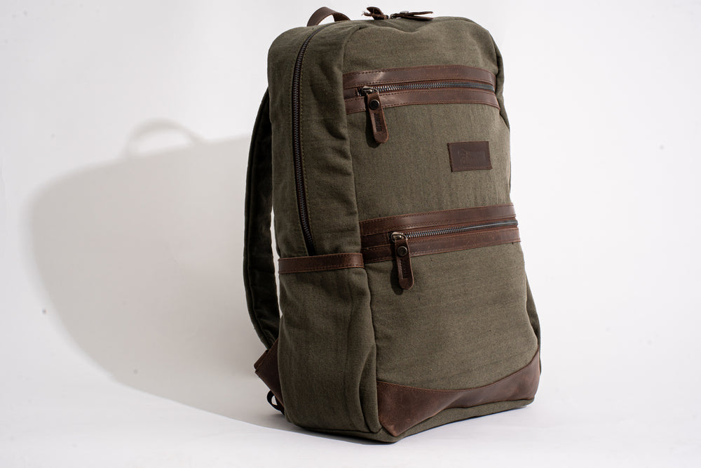 Randel backpack''100% Cotton canvas & Cow leather'' – Army