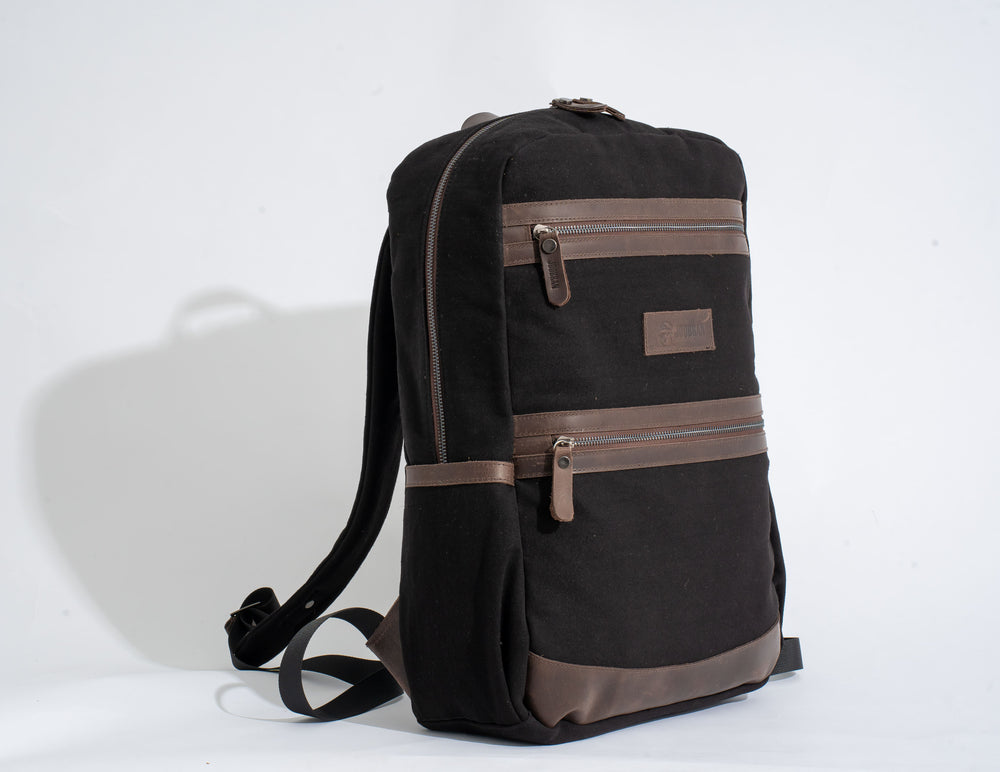 Randel backpack''100% Cotton canvas & Cow leather'' – Black