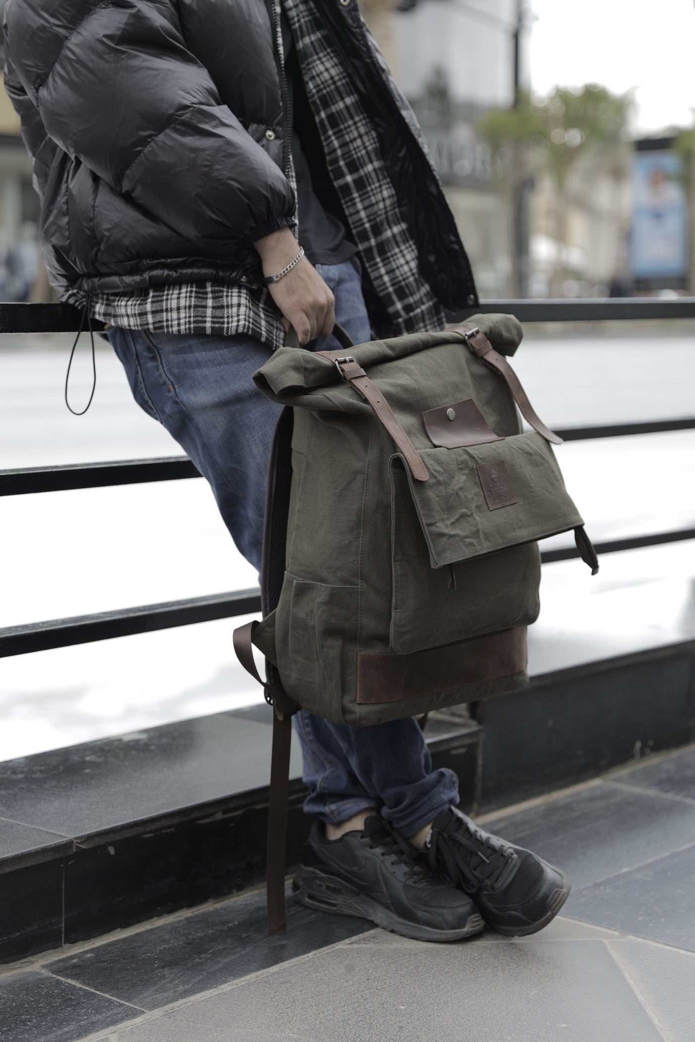 Rolltop vintage backpack – Army