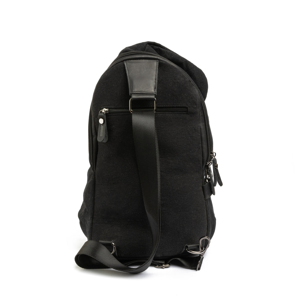 Joobran's Sling bag''100% Cotton canvas & Cow leather'' – Black