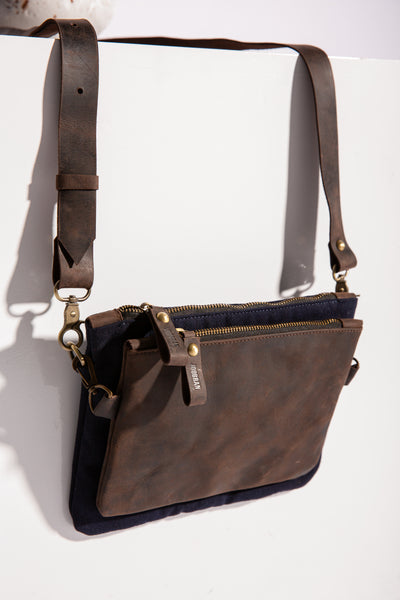 Double-Pouch Crossbody Bag - Navy Blue