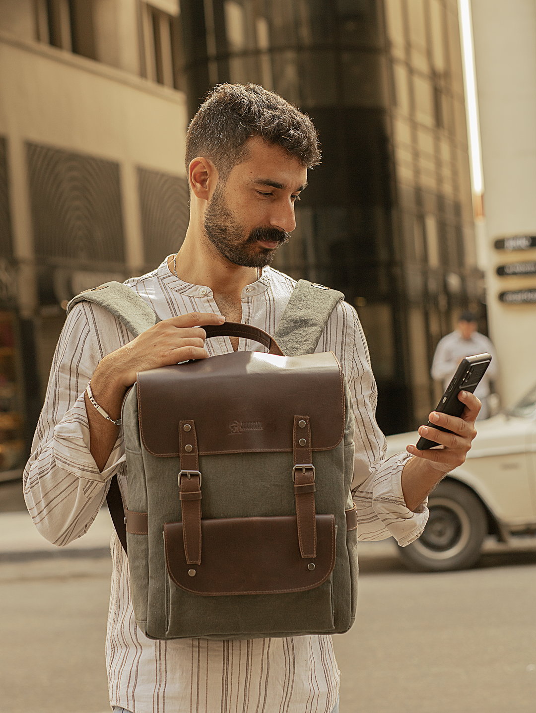 1946 bill roms vintage canvas and leather backpack Daily Vintage Backpack ''100% Cotton canvas & Cow leather'' – Army – Joobran