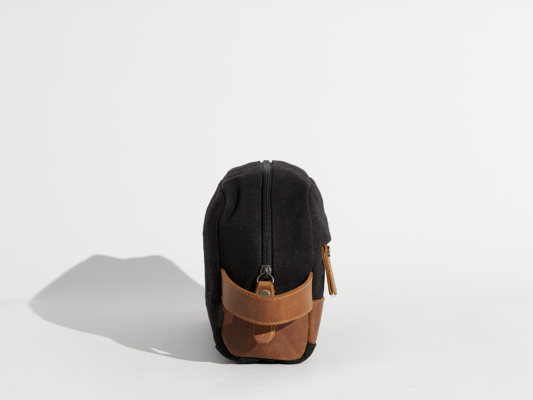 Joobran's Toiletry bag ''100% Cotton canvas Cow leather'' – Black