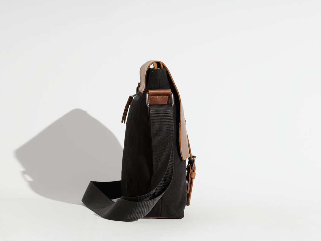 Joobran's Shoulder bag ''100% Cotton canvas & Cow leather'' – Black &