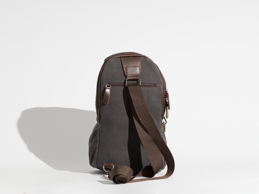 Joobran's Sling bag''100% Cotton canvas & Cow leather'' – Dark Grey