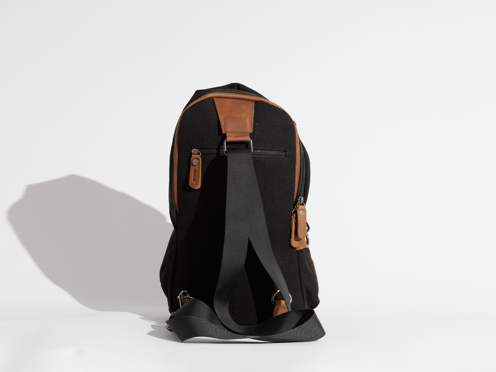 Joobran's Sling bag''100% Cotton canvas & Cow leather'' – Black & Havan