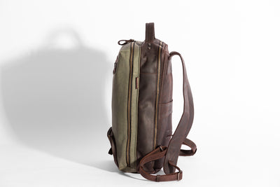 Bexley Backpack  ''100% Cotton canvas & Cow leather'' - Army