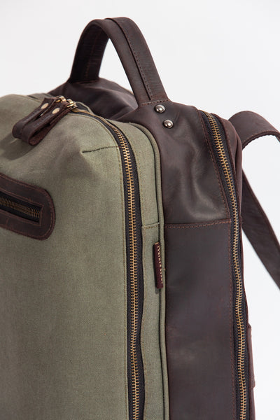 Bexley Backpack  ''100% Cotton canvas & Cow leather'' - Army