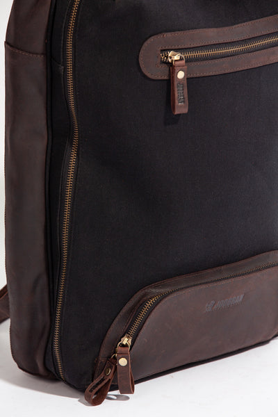 Bexley Backpack  ''100% Cotton canvas & Cow leather'' - Black