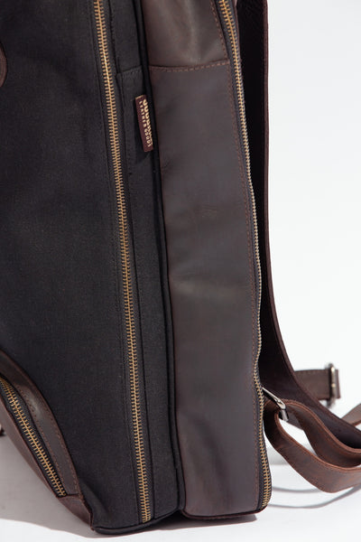 Bexley Backpack  ''100% Cotton canvas & Cow leather'' - Black