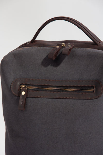 Bexley Backpack  ''100% Cotton canvas & Cow leather'' - Dark Grey