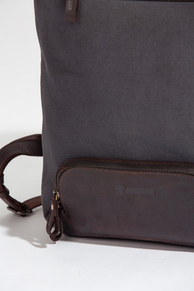 Bexley Backpack  ''100% Cotton canvas & Cow leather'' - Dark Grey