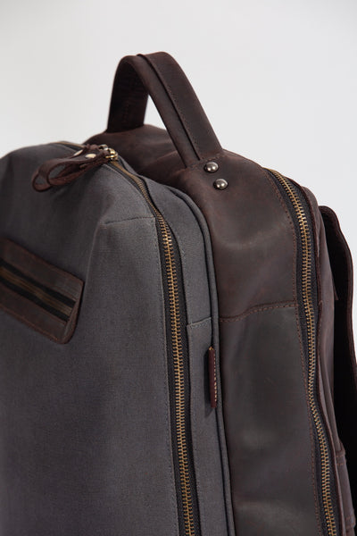 Bexley Backpack  ''100% Cotton canvas & Cow leather'' - Dark Grey