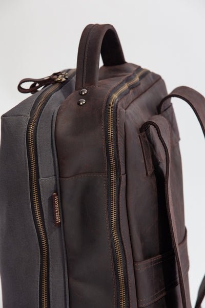 Bexley Backpack  ''100% Cotton canvas & Cow leather'' - Dark Grey