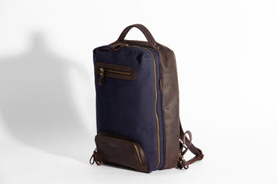 Bexley Backpack  ''100% Cotton canvas & Cow leather'' - Navy Blue