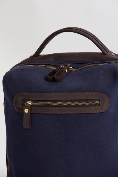 Bexley Backpack  ''100% Cotton canvas & Cow leather'' - Navy Blue