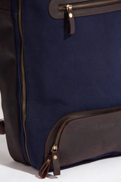 Bexley Backpack  ''100% Cotton canvas & Cow leather'' - Navy Blue