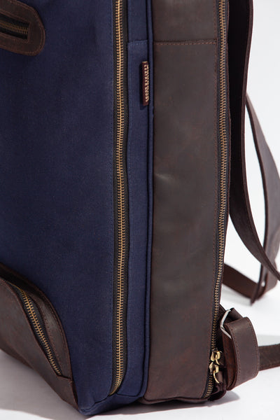 Bexley Backpack  ''100% Cotton canvas & Cow leather'' - Navy Blue