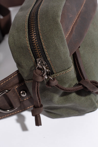 Chester Fanny Bag ''100% Cotton canvas & Cow leather'' - Army