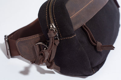 Chester Fanny Bag ''100% Cotton canvas & Cow leather'' - Black