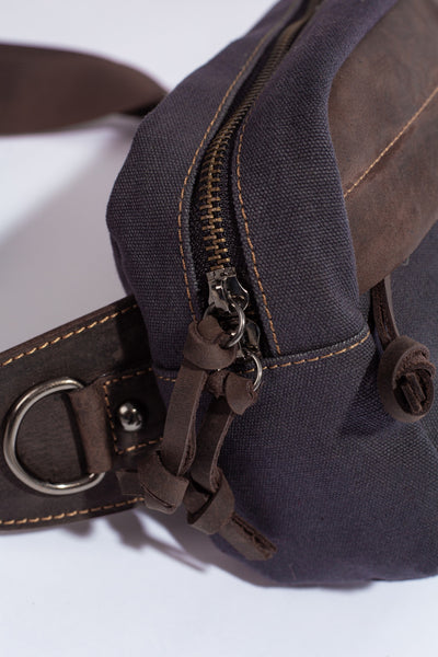 Chester Fanny Bag ''100% Cotton canvas & Cow leather'' - Dark Grey
