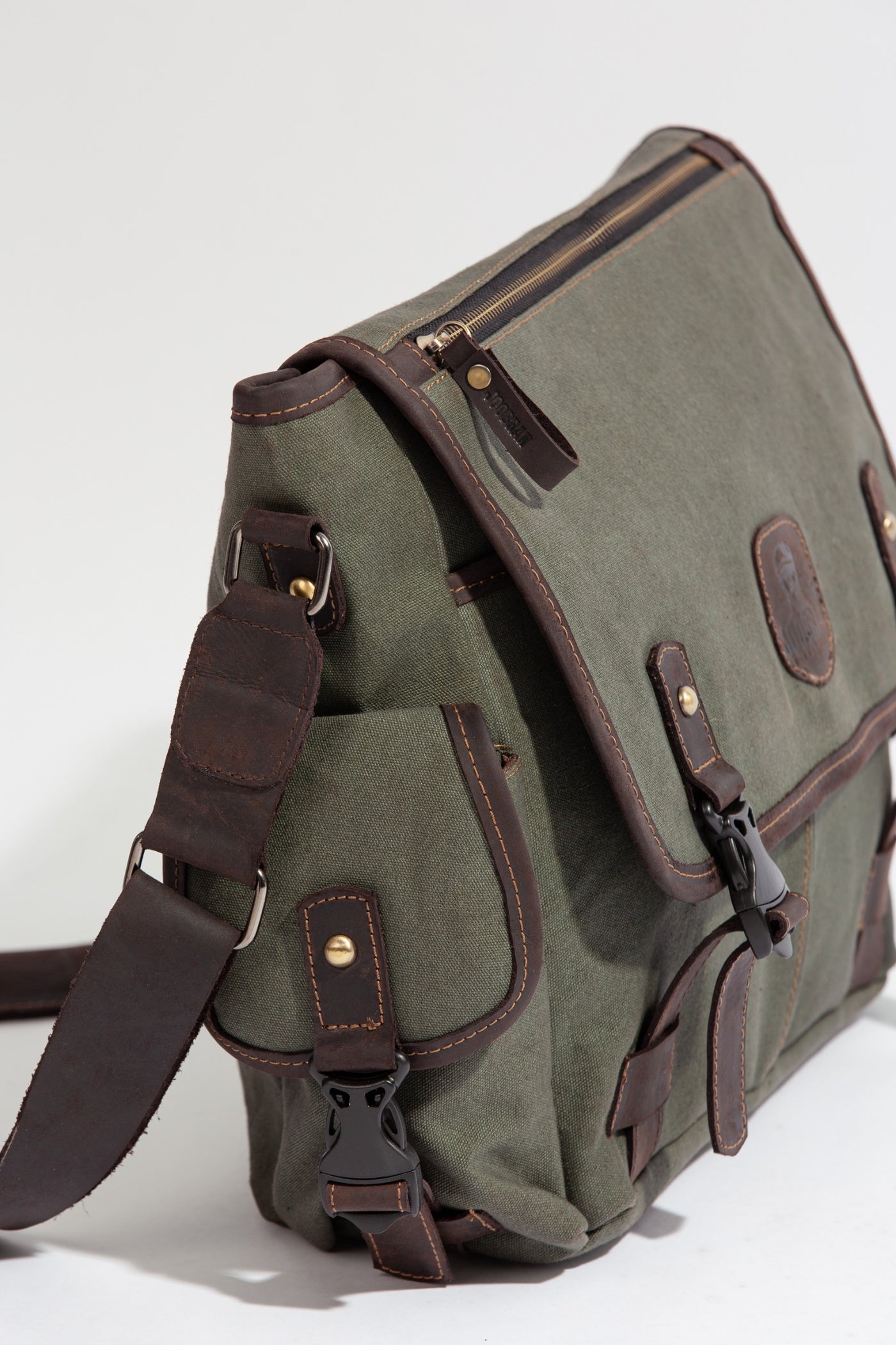 Marlow Messenger Bag ''100% Cotton canvas & Cow leather'' - Army