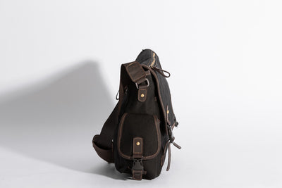 Marlow Messenger Bag ''100% Cotton canvas & Cow leather'' - Black